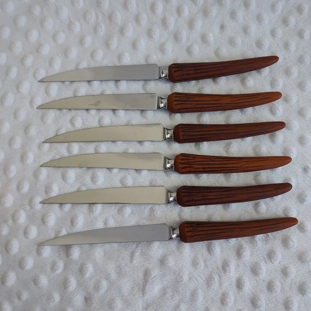 Vintage E Parker And Sons 3709 Sheffield England Horned Steak Knife Set Of 6